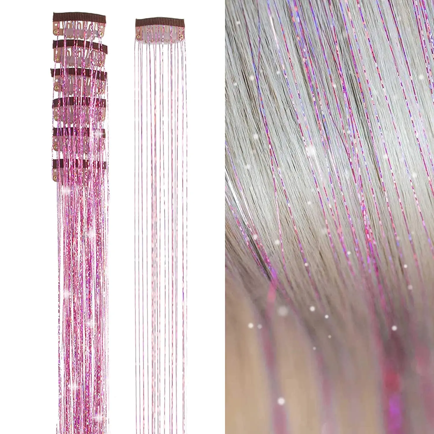 Shiny Threads Glitter Hair Tinsel Kit Gold Silk Hair Glitter String Extensions Accessories for Women Headdress