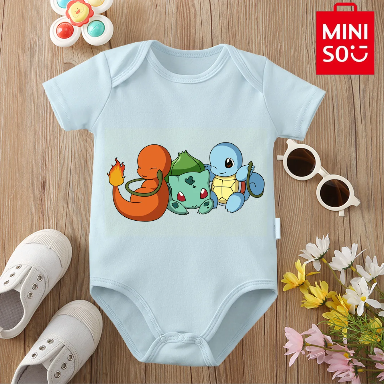 

MINISO Сквиртл Чармандер с принтом из чистого хлопка, удобные тканевые боди для малышей, комбинезон-комбинезон для новорожденных от 0 до 12 месяцев