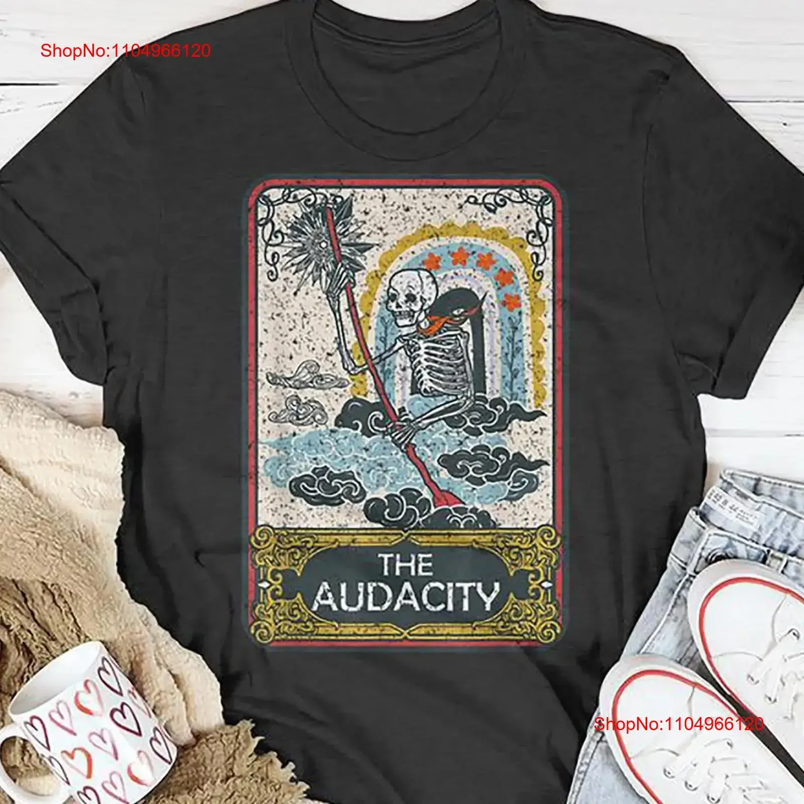 

Футболка с картами Таро The Audacity, модная винтажная стираная повседневная футболка с рисунком, слегка растянутая дизайнерская одежда, удобная