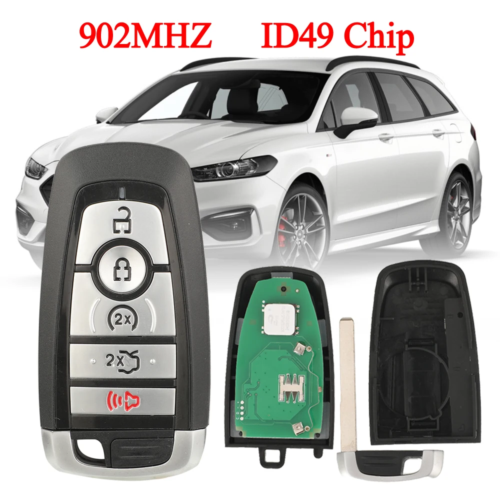 

jingyuqin 5 Buttons 902Mhz ID49 Chip Remote Smart Proximity Car Key FOB For Ford Mondeo Mustang Fusion M3N-A2C93142600