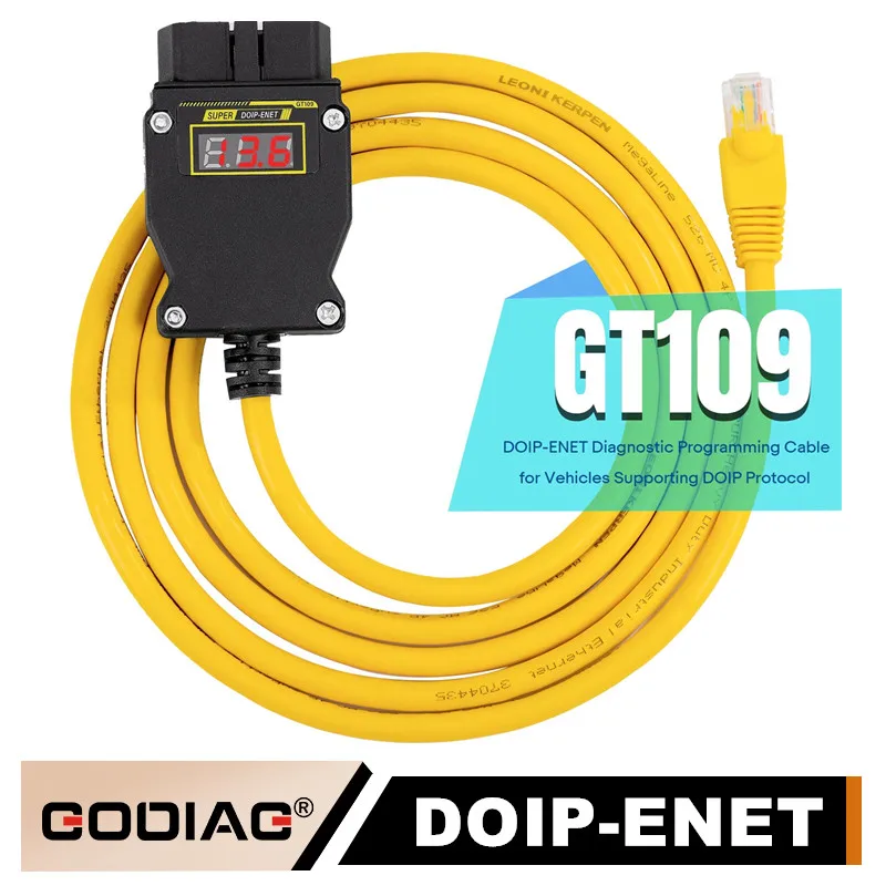 GODIAG DOIP Diagnostic Programming Coding Adapter GT109 DOIP ENET with Voltage Display for BMW/Benz/VW/Audi