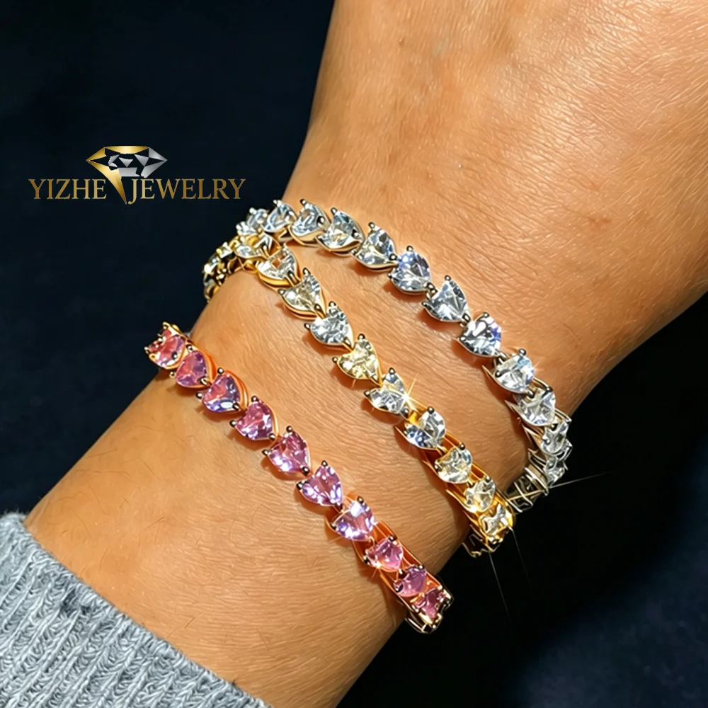 Heart Shaped Cubic Zirconia CZ Tennis Chain Bracelet For Men Boy Iced Out Bling 5A CZ Hip Hop Jewelry
