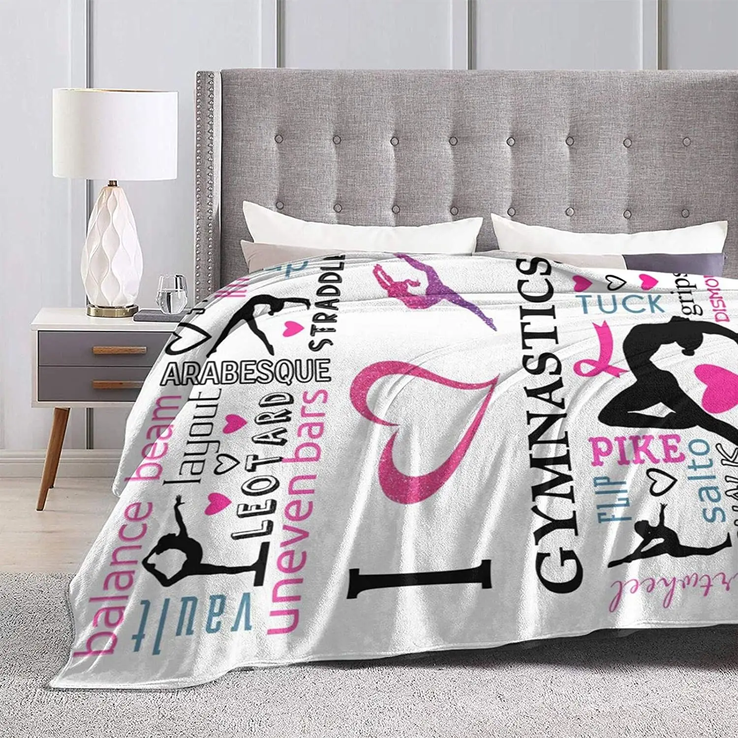 I Love Gymnastics Flannel Fleece Blanket Super Soft Bed Throw Blanket Warm Cosy Blanket Lightweight Sofa Blanket for Adults Kids