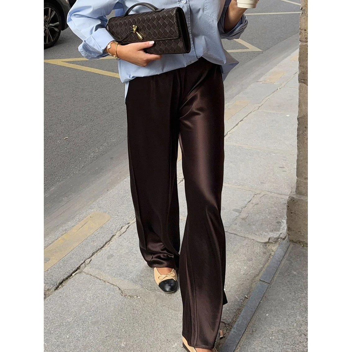 Spring Summer New High Waist Drapey Straight Leg Pants Artificial Silk Satin Feel Casual Trousers 2026 Cross-Border Commuting