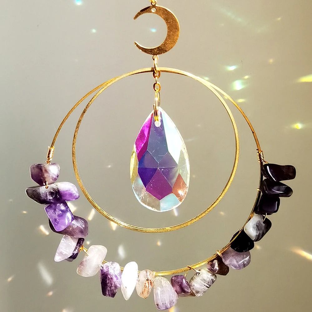 Crystal Stone Suncatcher Rainbow Sun Catchers Wind Chime Hanging Prism Pendant Light Catcher Window Garden Home Decoration Gift