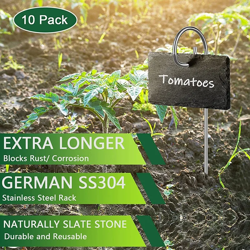 10Pcs Plant Labels, Natural Slate Plant Markers Garden Markers Signs Labels With Bonus Pens, Weatherproof Reusable