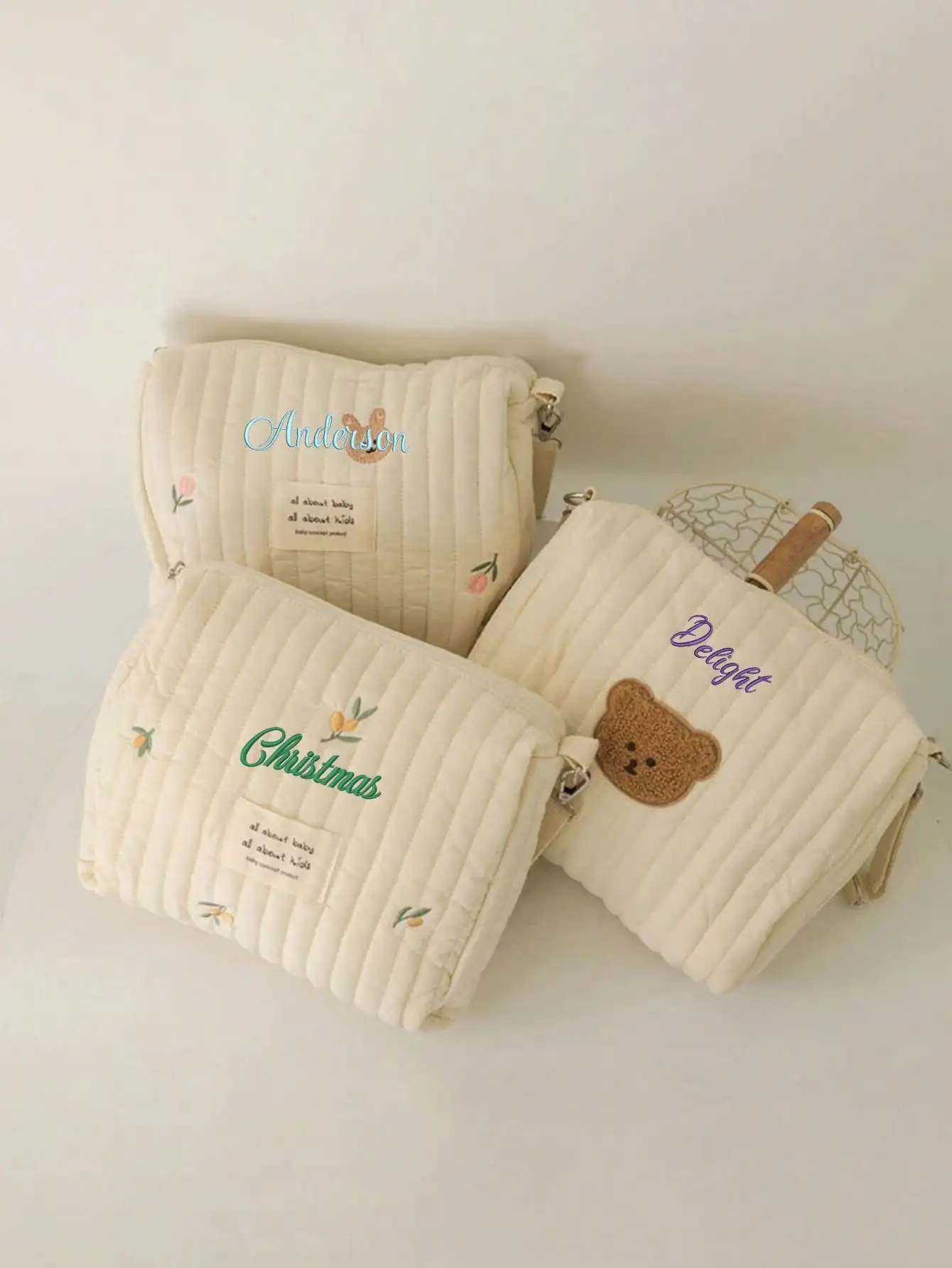 Custom Name Embroidery Baby Diaper Bag Quilted Storage Pouch Cute Bear Cosmetic Bag customize Mommy Organizer Gift view 5