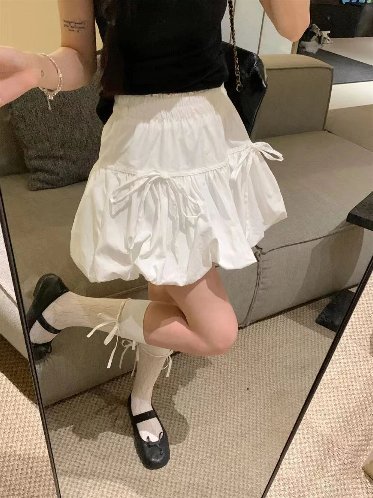 Kawaii القوس التنانير النساء النمط الياباني الصيف تلميذة لطيف الجمالية عادية موضة صغيرة الإمبراطورية كل مباراة عطلة الشارع الشهير