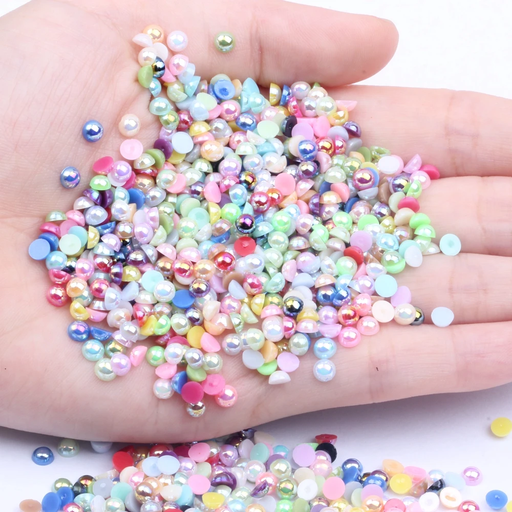 

New Style Flat Base Half Round Resin Pearls 4mm 10000pcs AB Color Manicure Supplies For DIY Art Jewelry Making Decorative