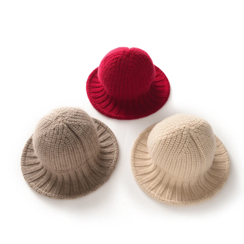Premium 100% Cashmere Bucket Hat Korean Style Fisherman Warm Autumn Winter Fashion Knitted Versatile Cold-Proof Hat