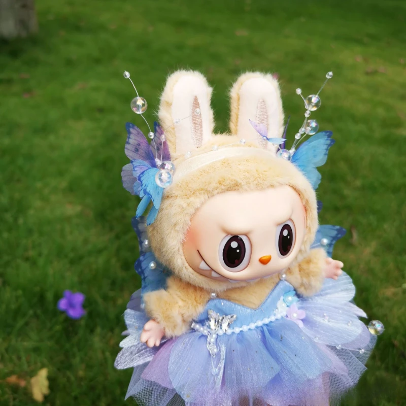 

Одежда Labubu, платье принцессы, мини-кукольный наряд, головной убор ручной работы с крыльямиV1 V2, глухая коробка, кукла Labubu, платье феи с цветком