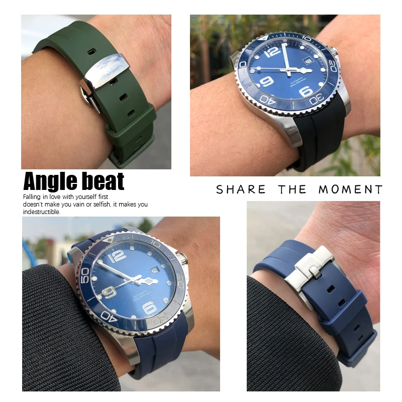 High Quality Silicone Rubber 21mm Watchband fit for Longines L3.781.4.9 HydroConquest Conquest Black Blue Gray Green Watch Strap view 4