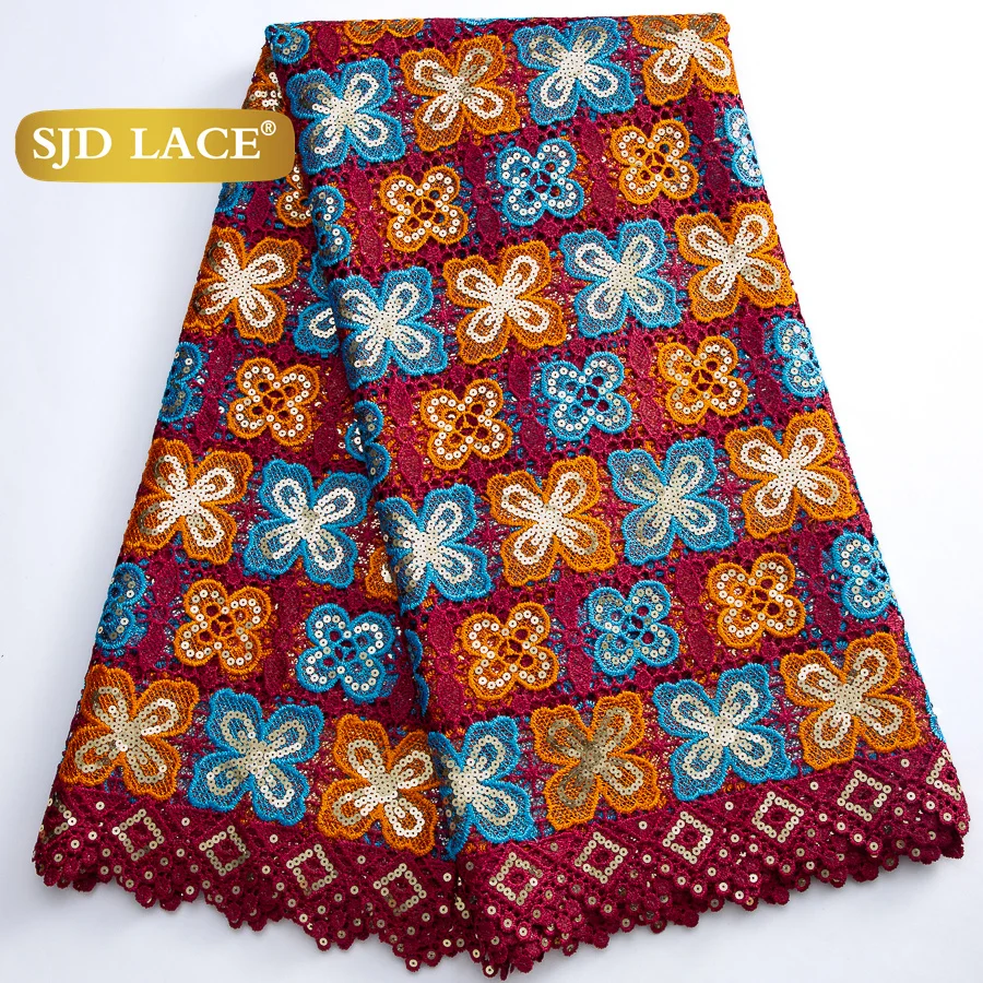 

SJD LACE Африканский шнур Кружевная ткань 5 ярдов Гипюровое кружево с блестками 2025 Новое нигерийское водорастворимое кружево для женщин Бальные платья 4436