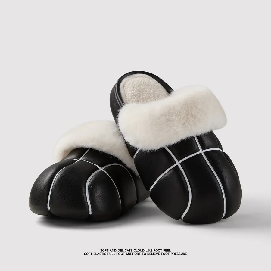 Neue Kreative Basketball-Winterhausschuhe für Damen, Plüschkragen-Mules, Unisex-Hausschuhe für drinnen, Wasserdicht – Detail 12