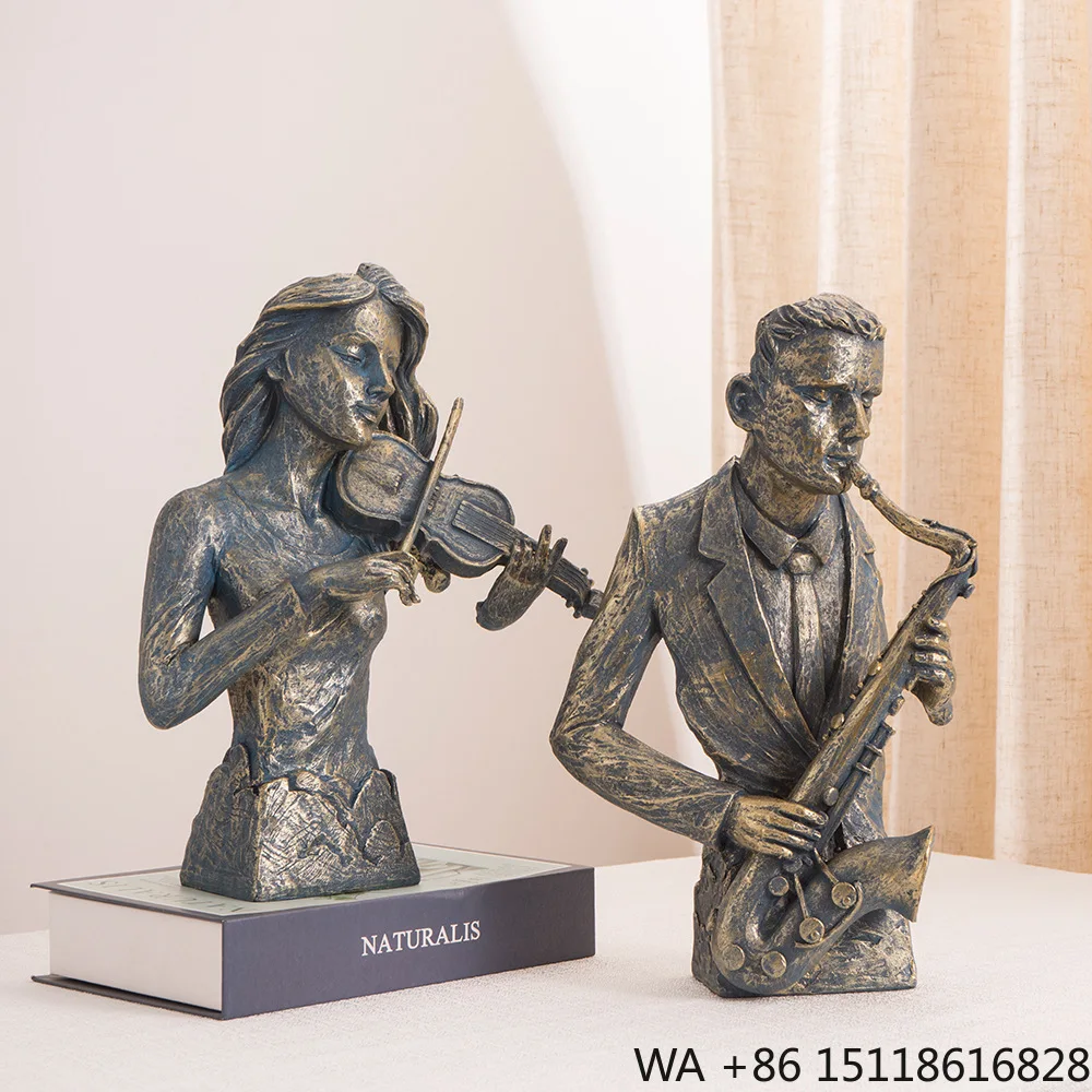 Creative Handmade Resin Saxophone Violin Band Figure Sculpture Home Decor Wedding Ornament