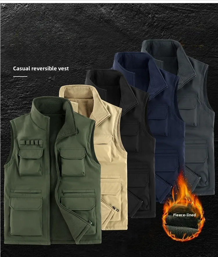 

Мужская майка для спорта на открытом воздухе, рыбалки, фотографии, осень/зима, новая рабочая одежда с несколькими карманами, свободная мужская одежда с воротником-стойкой