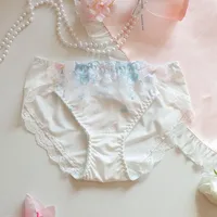 Comfortable Mid Waist Lace Floral Briefs Bow Sweet Lace Embroidered Panties Milk Silk Cotton Crotch Women Underwear Women 3