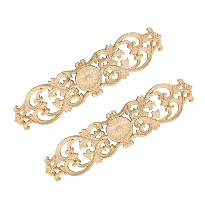 A01F-4 Pcs 30Cmx7cm Woodcarving Decals Carved Corner Flower Home Cabinet Door Bed Decorative Patch Onlay Wood Applique