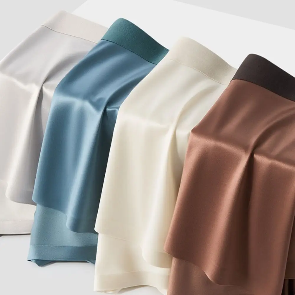 

Fashion Thin Satin Silk Boxer Briefs Mid Waist Underpants Ice Silk Boxers Lingerie Seamless Underwear for Men Men