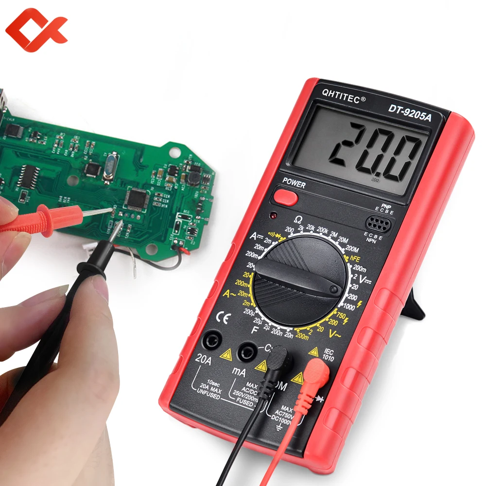 Цифровой мультиметр QHTITEC DT9205A, транзисторный испытатель переменного/постоянного тока, электрический тестер бесконтактного напряжения, профессиональный аналоговый ампервольтметр с автоматическим диапазоном