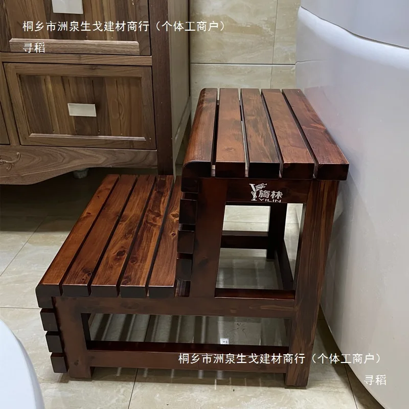 Solid wood anti-corrosion and anti-skid double-layer table stair stool second-layer pedal stool bathing wooden barrel bathtub pe
