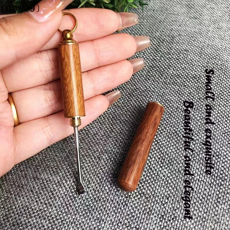 〔DD329〕1 Pcs Solid Wood Mini Ear Cleaner Keychains Ear Wax Removal Tool Nettoyage Oreille Earpick Ear Spoon Attached Key Ring