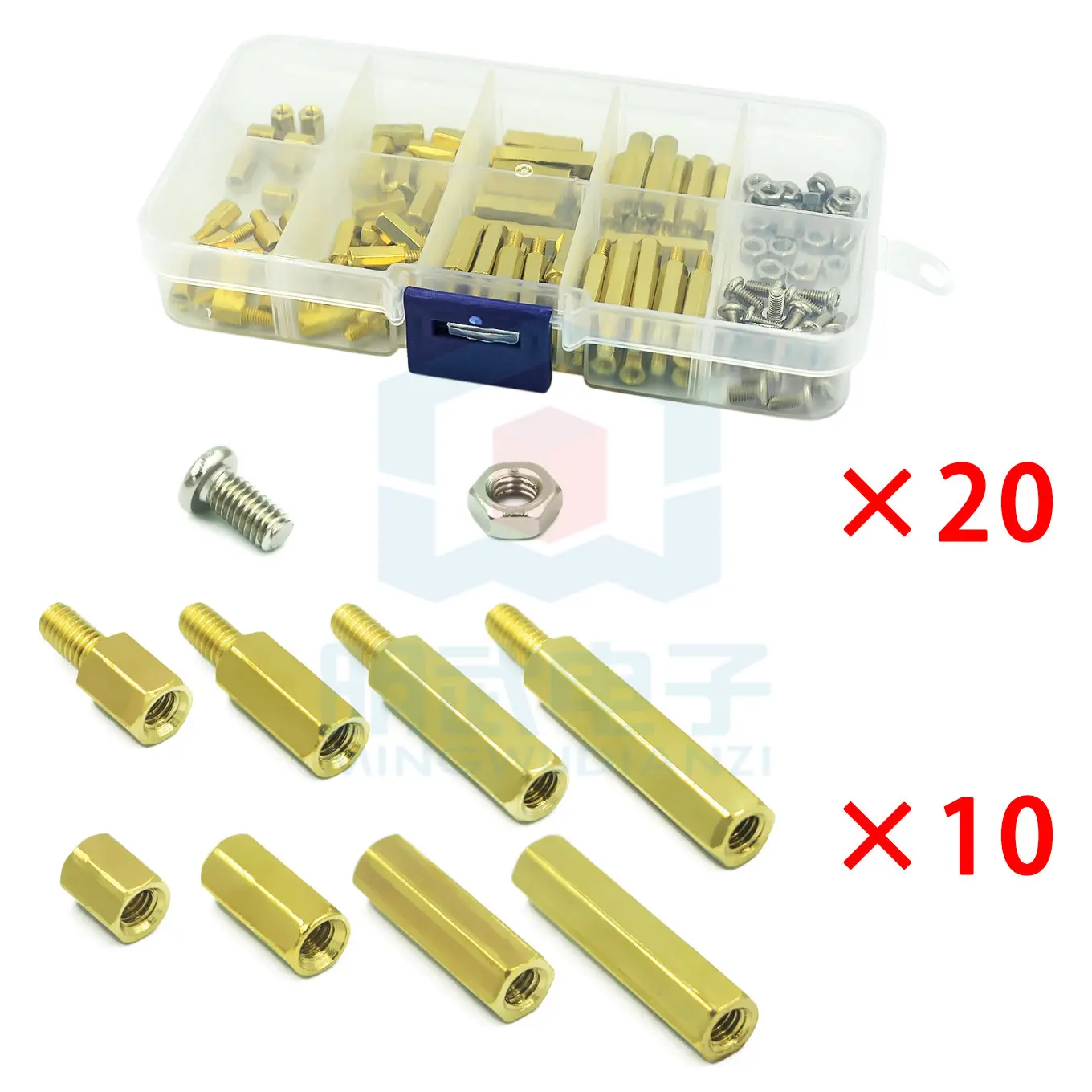 120PCS Boxed M3 Stainless Steel Screw Nuts Brass Hexagon Copper Column Isolation Column Spacer Column Combination