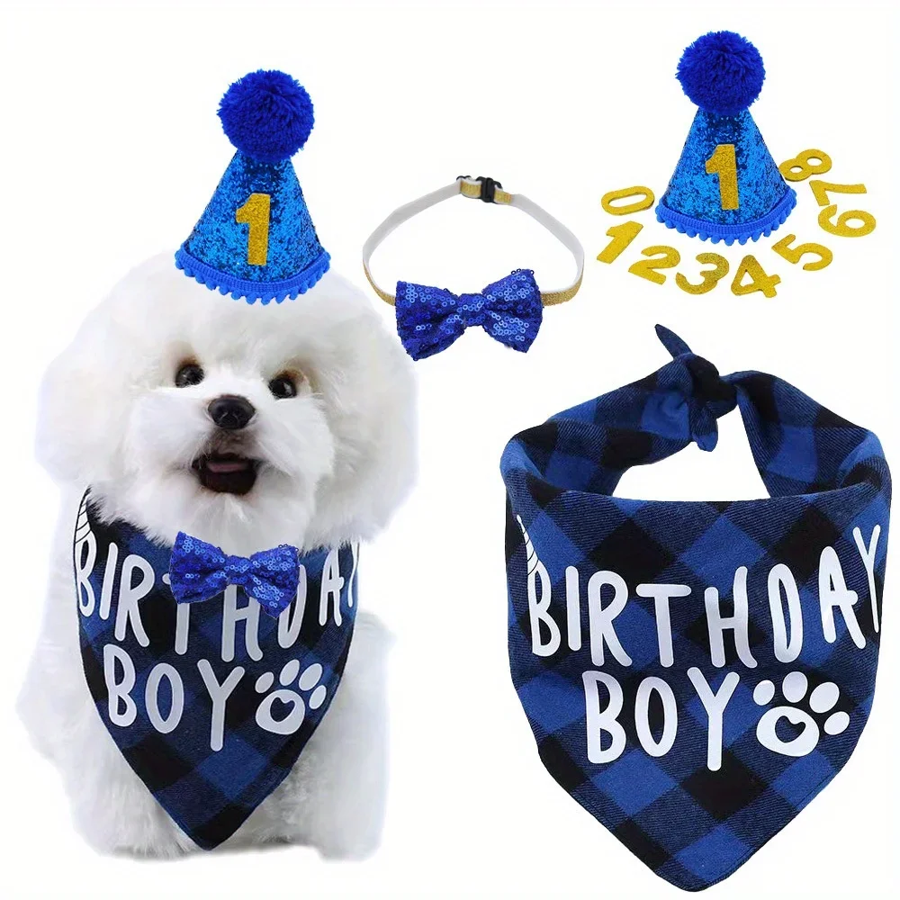 Pet Party Outfit Set, Dog Birthday Scarf, Drool Bib, Pet Birthday Triangle Scarf