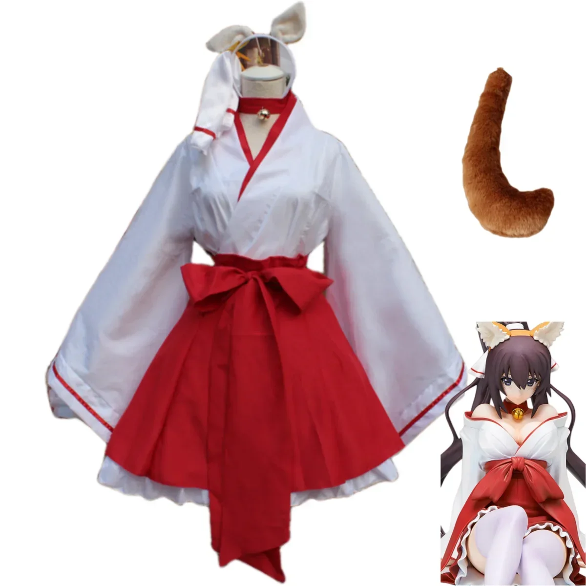 Anime Inu X Boku SS Secret Service Shirakiin Riricho Cosplay Costume Witch Japanese Red Kimono Tail Woman Sexy Kawaii Party Suit