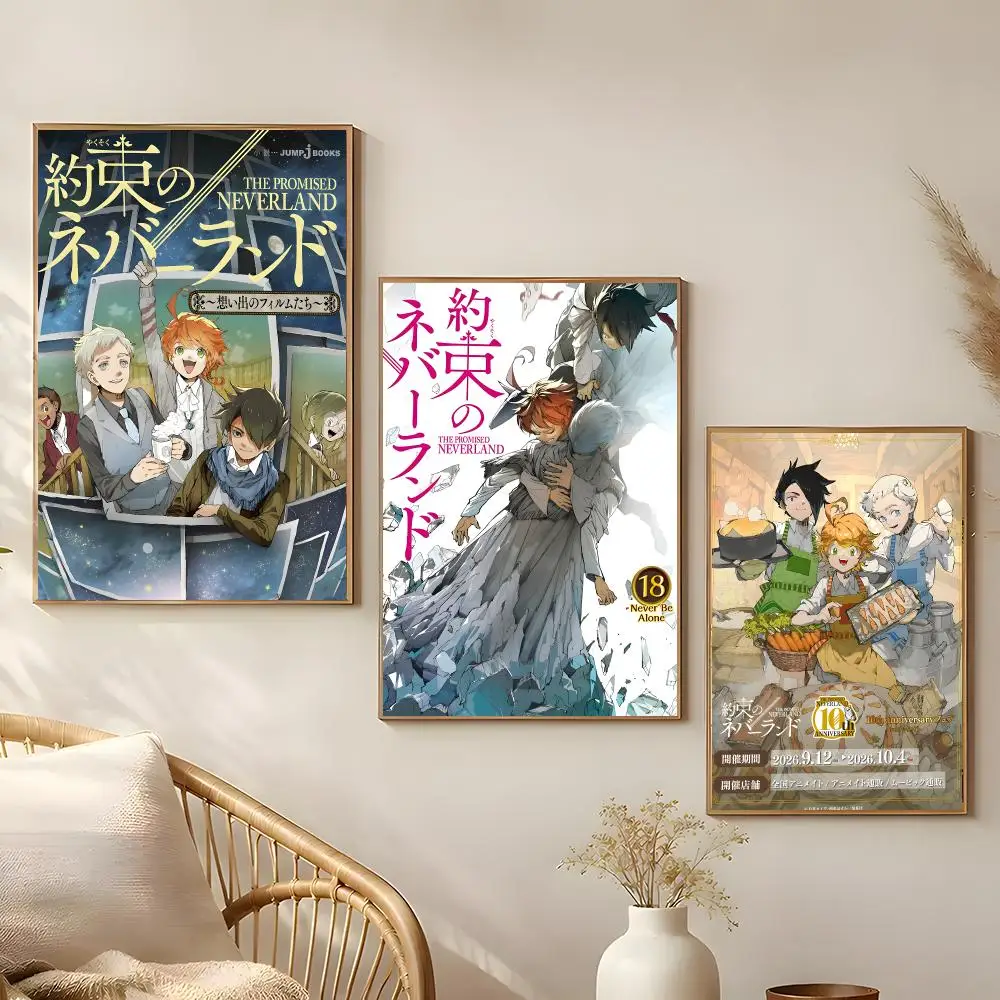 Anime The Promised Neverland Poster Poster Self-adhesive Art Waterproof Paper Sticker Coffee House Bar Room Wall Decor