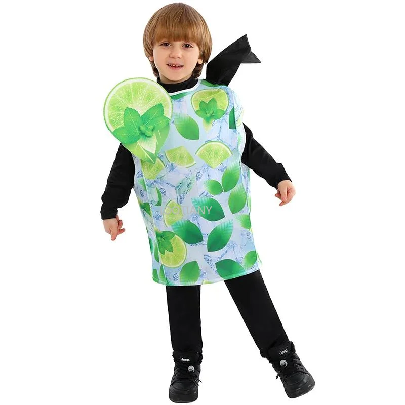 2024 Lemon Mint Beverage Mojito Child Costume Unisex Lime Cocktail Fancy Dress Up Carnival Children's Day Performance Outfit