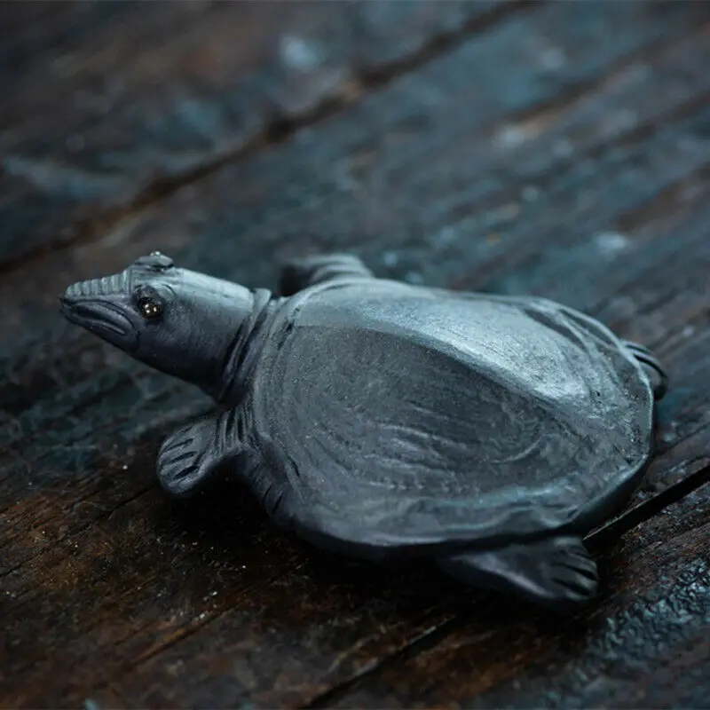 

Chinese Yixing Zisha Black Mud Pottery Lovable Animal Tortoise Tea Pet Statues