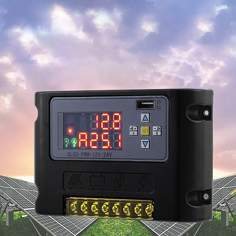 

Solar Controller 12V 24V 30A with USB Dual output Digital display Controller Automatic Identification Light control timing