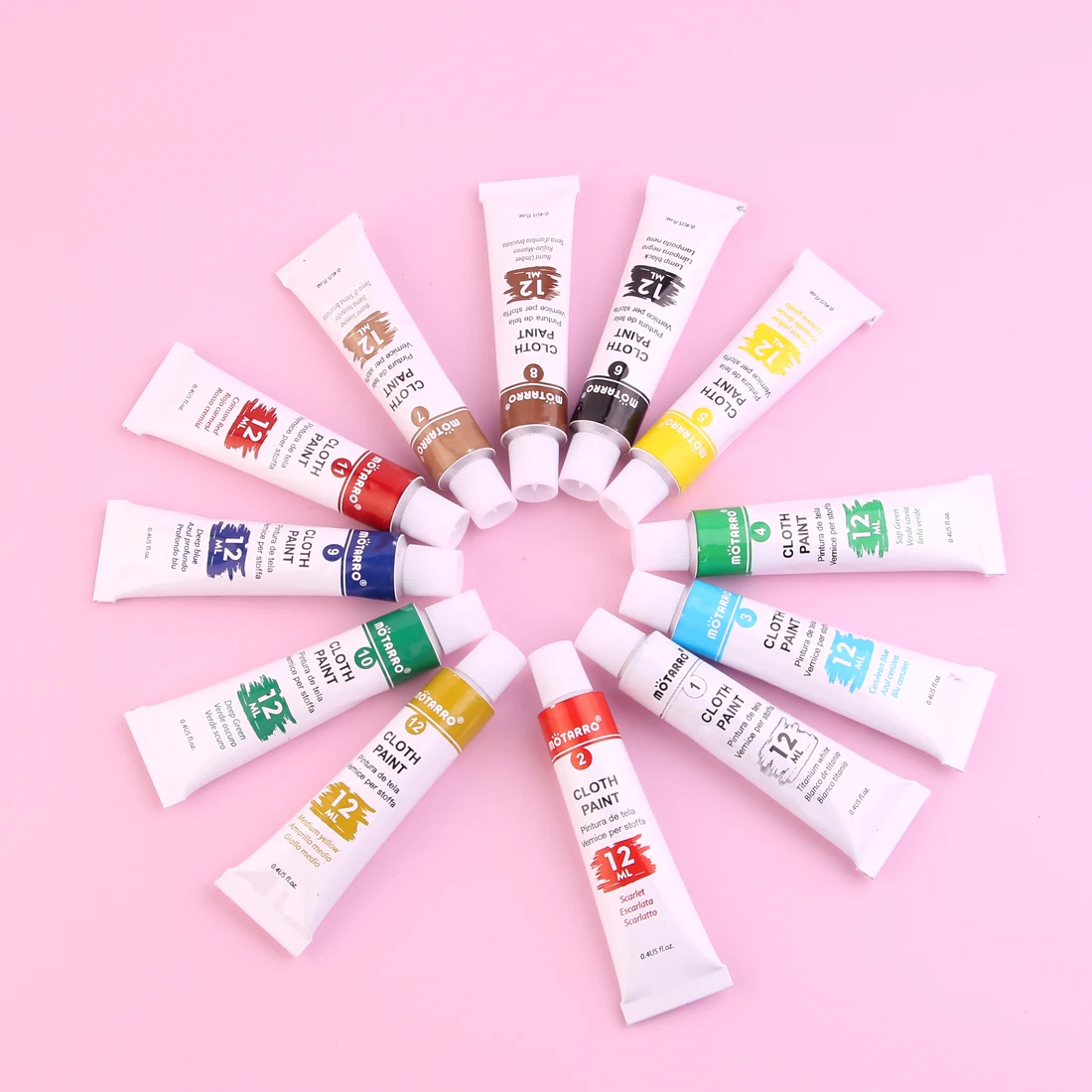 MOTARRO 12 Colors/Box Fabric Paint Set Permanent Textile Paint 12ml for Clothes Canvas Shoes Painting Supplies image 3