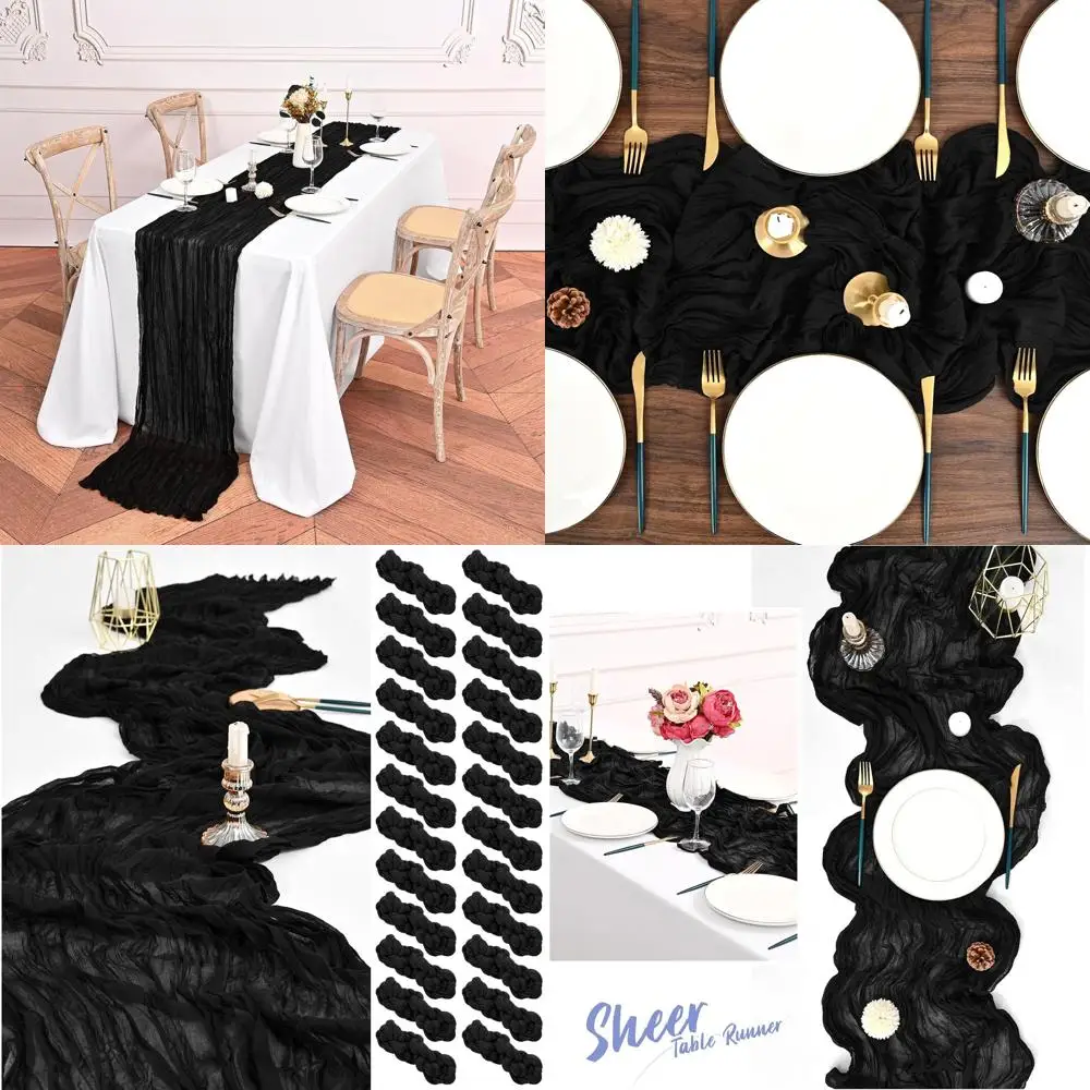 

Set of 24 Black Cheesecloth Table Runners, 10FT Bohemian Gauze Runners, 35x120 Rustic for Weddings, Showers, Thanksgiving, Chris