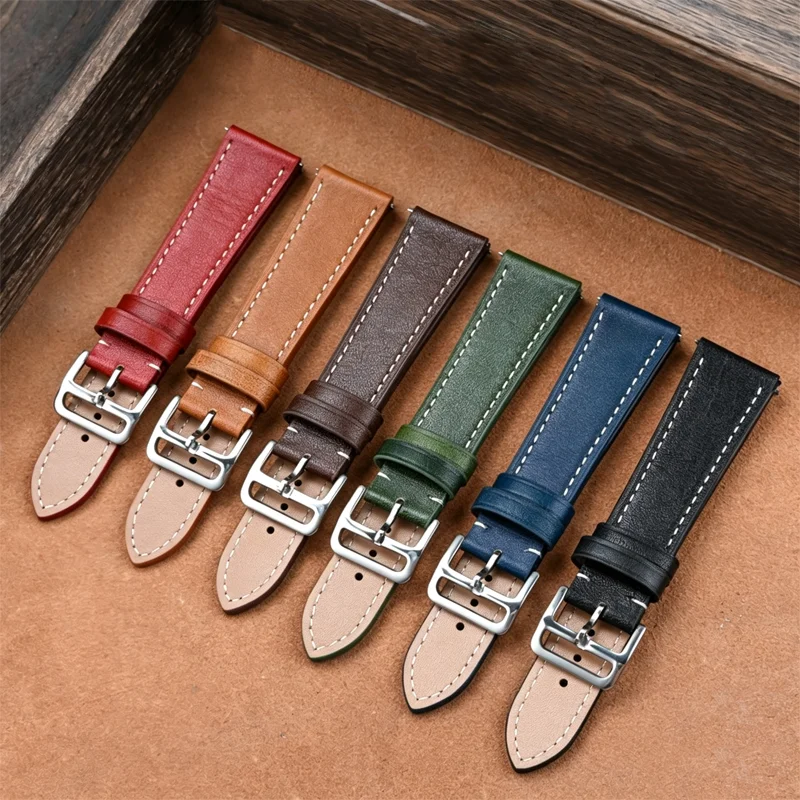 Oil Wax Gradient Retro Calfskin Leather Watch Strap Fit SEIKO OMG Universal Watch Band Quick Release Belt 17/18/19/20/21/22/24mm