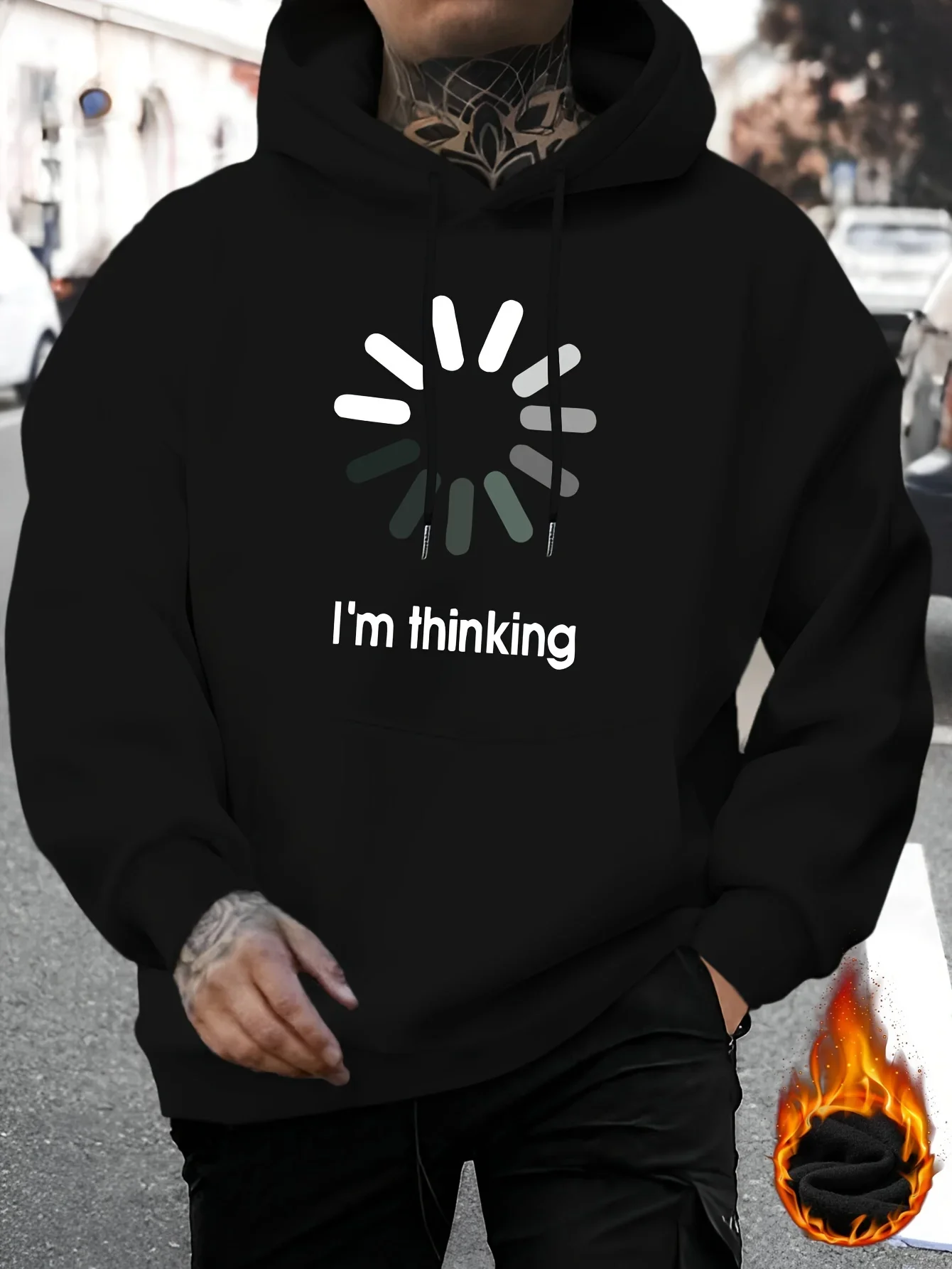 Men Funny I'm Thinking Loading Spinner Graphic Front Print Hoodie Pullover Sweatshirt Humor Meme CasualLooseStreetwearHoodedTops