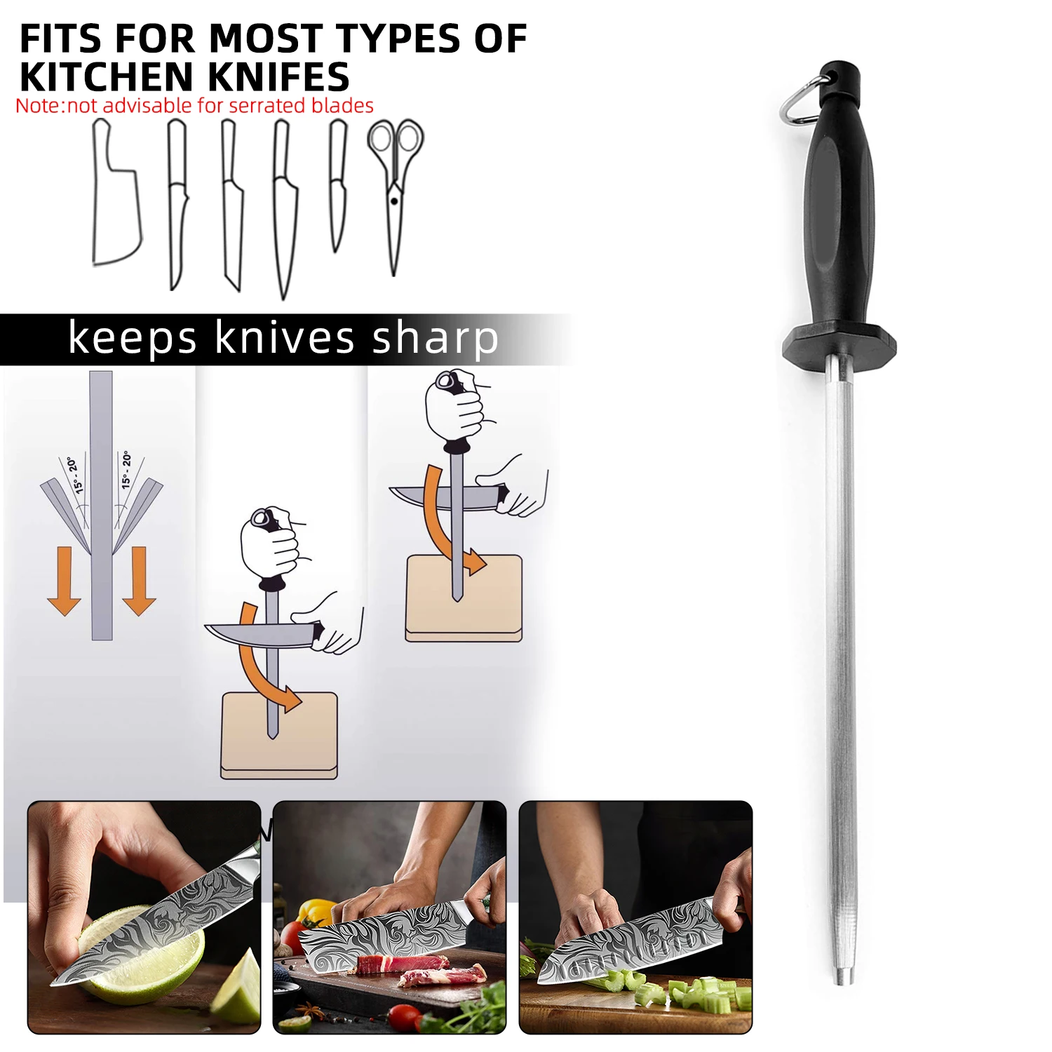 Kitchen Knife Set with Block Professional Chef Knife Set with Knife Sharpener Stainless Steel Vegetable Meat Cleaver Knives