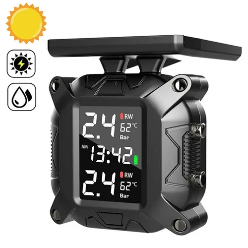 Monitor de presión de neumáticos TPMS de energía Solar para motocicleta, sistema de monitoreo de presión de neumáticos en tiempo Real, sistema de alarma con Sensor de temperatura