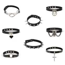 Vintage Sexy Harajuku Choker Necklace Gothic PU Leather Heart Clavicle Chain Punk Choker Necklace Jewelry Accessories for Women