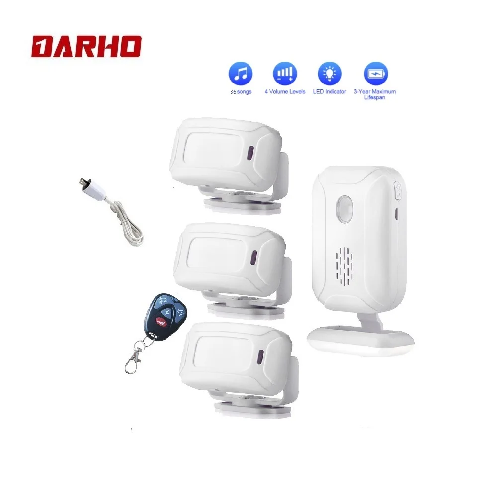 Darho 3 senors Shop Store Home Security Welcome Chime Wireless Infrared IR Motion Sensor Alarm Entry Doorbell Sensor