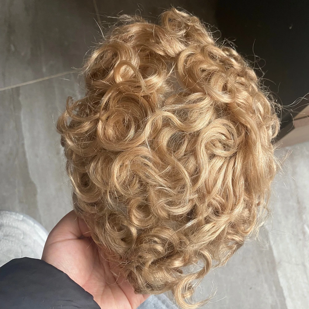 

Мужской парик из натуральных волос 0.02 мм, 90% плотность, 26 мм, кудрявый, с микропокрытием, незаметная естественная линия роста волос, 1B80 1B65, для замещения волос у пожилых мужчин