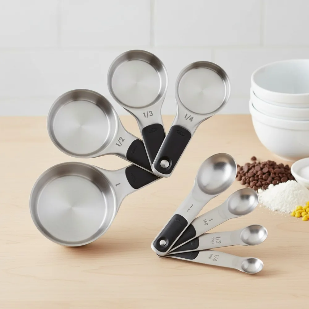 

Premium Stainless Steel Measuring Cups & Spoons Set - 8-Piece Kitchen Essentials for Baking & Cooking