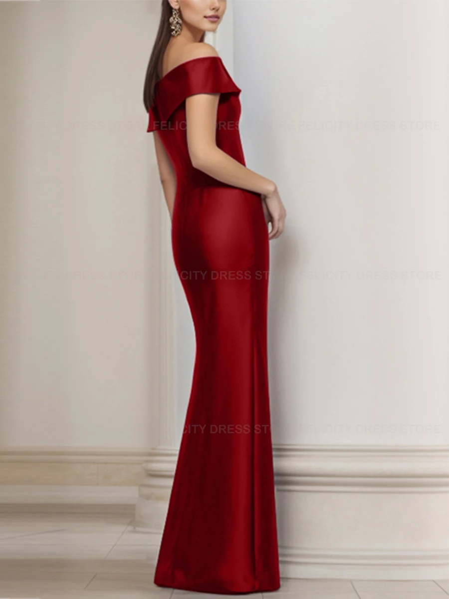 Sukienka dla mamy panny młodej z satyny na zamówienie, o kroju tuby, z odkrytymi ramionami, elegancka sukienka dla gościa weselnego, plisowana z przodu, z rozcięciem, suknia wieczorowa na przyjęcie.