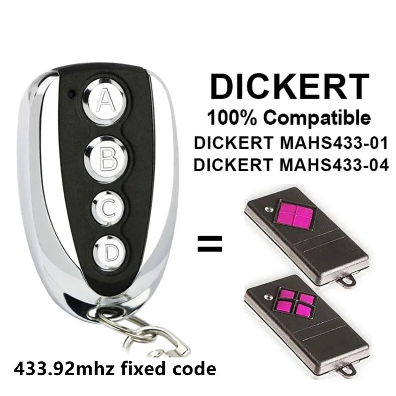 

DICKERT MAHS433-01 MAHS433-04 Garage Door Control Opener 433.92mhz Fixed Code Clone Remote Control Duplicator 433MHz Key Fob