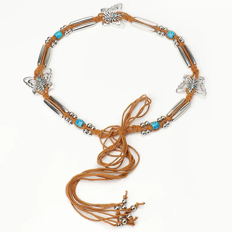 

Готический ретро-дизайн, женский плетеный пояс, модные повседневные платья, аксессуары для одежды, коричневый пояс в стиле бохо, пояс-бабочка