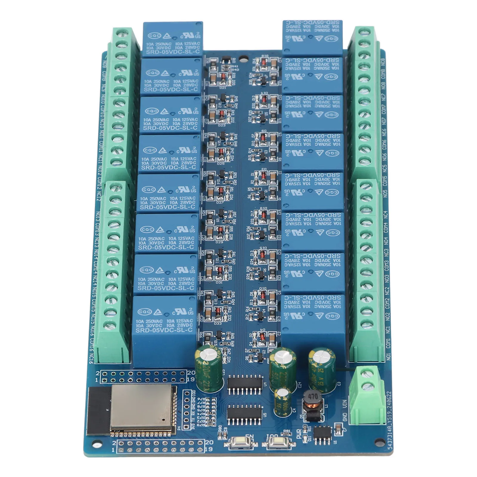16 Channel Relay Module Board for ESP32-WROOM Relay Development Board for Smart Home DC5-12V