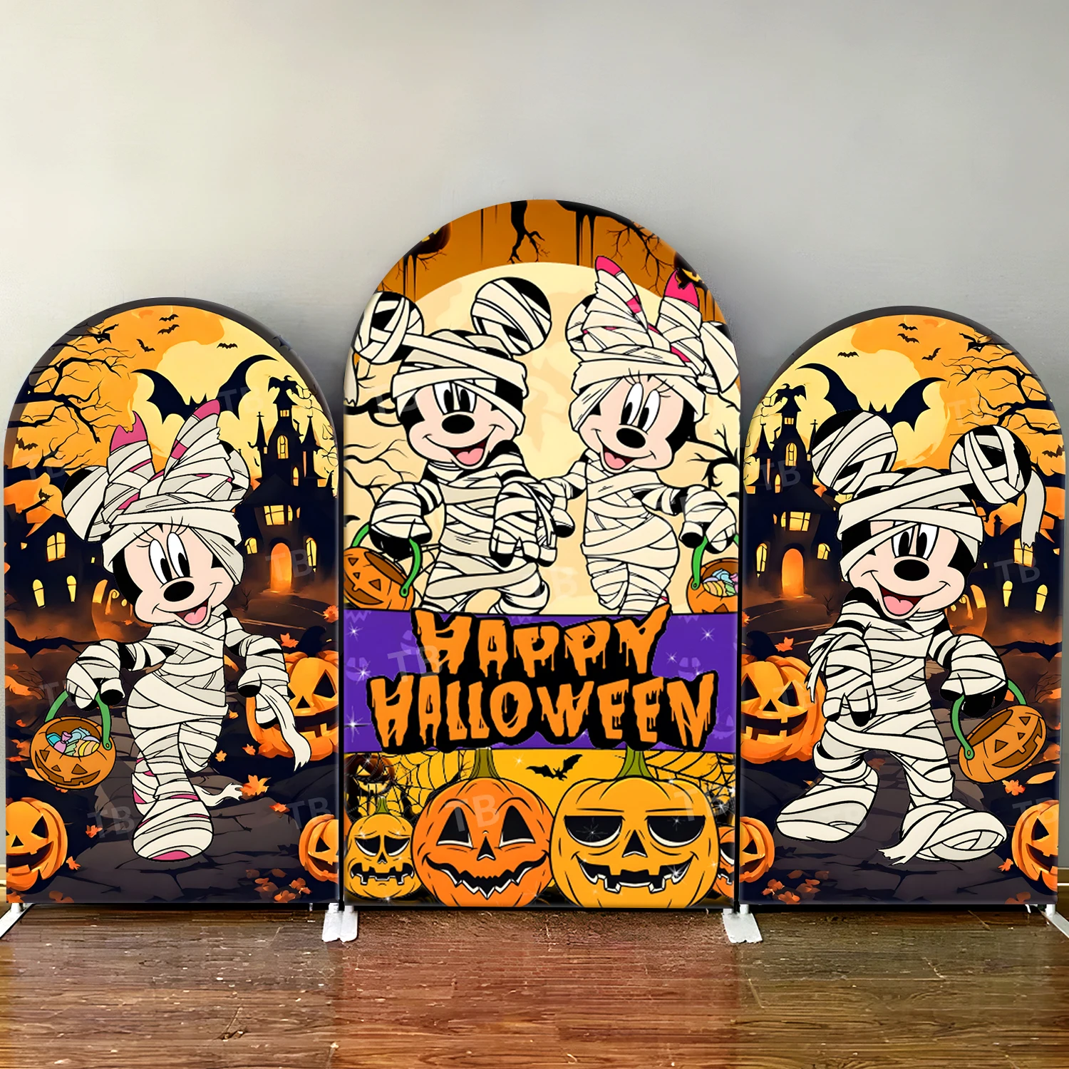 

TB Halloween Theme Minnie & Mickey Mouse Arch Backdrop Cover for Birthday Party Festival Background Wall Decor Elastic Fabric
