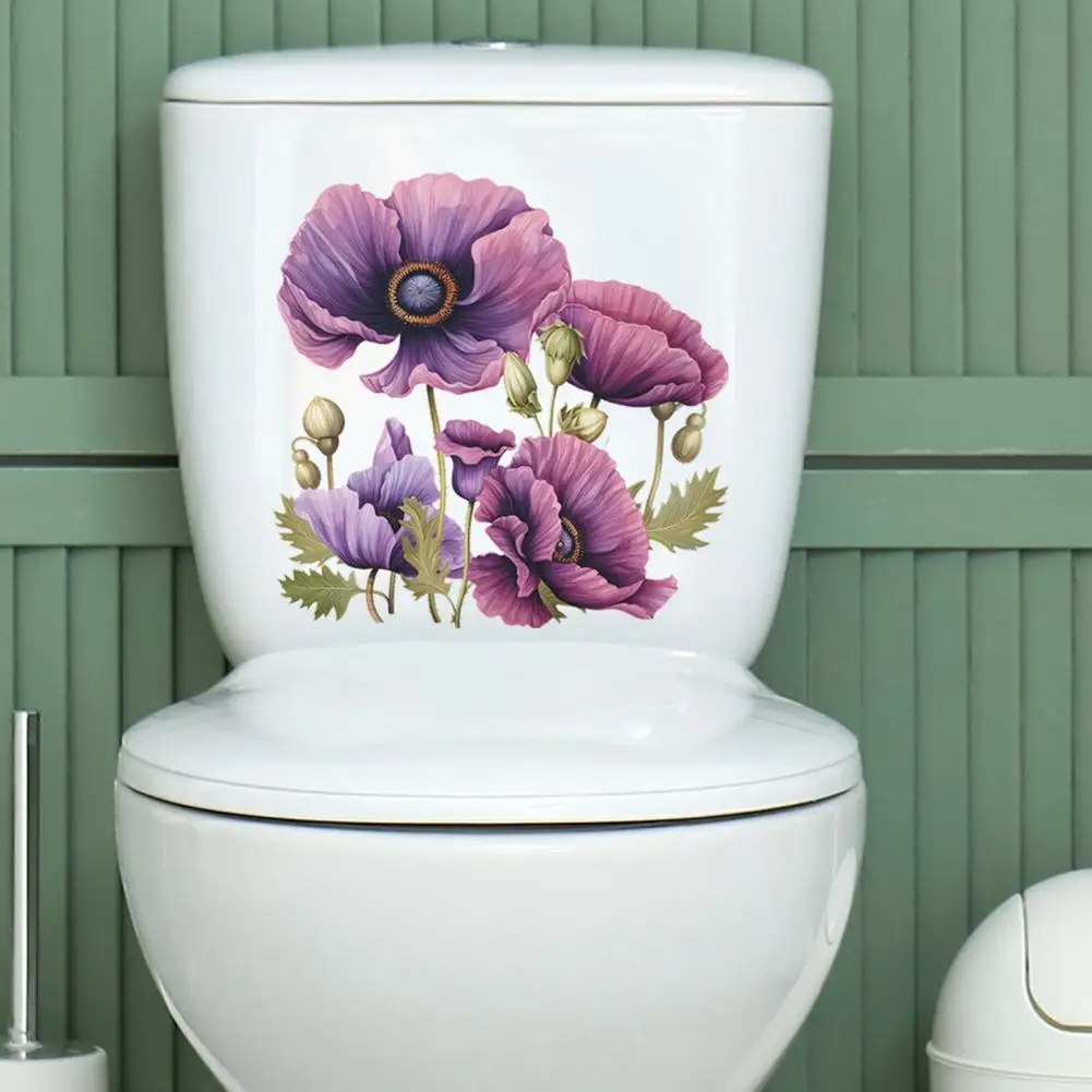 Purple-color Flower Toilet Sticker Removable Self-adhesive Waterproof PVC Living Room Wall Art Bathroom Toilet Lid Decoration De