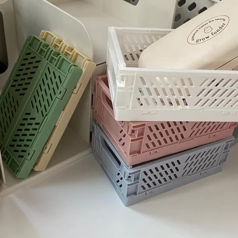 

Cosmetics Storage Box Dormitory Office Grocery Shelves Snack Fruit Basket Stacked Folding Storage Basket Closet Organizer